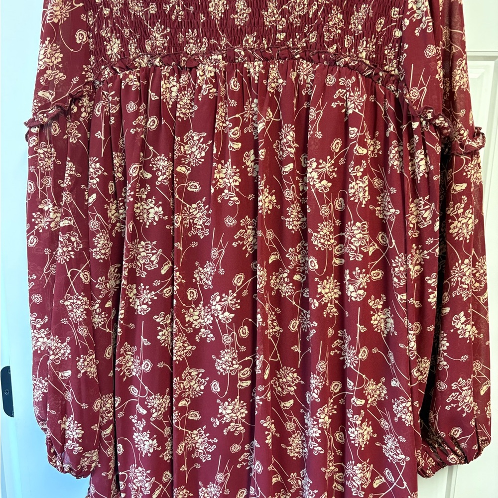 Alta High Fashion Maroon Floral Midi Dress
